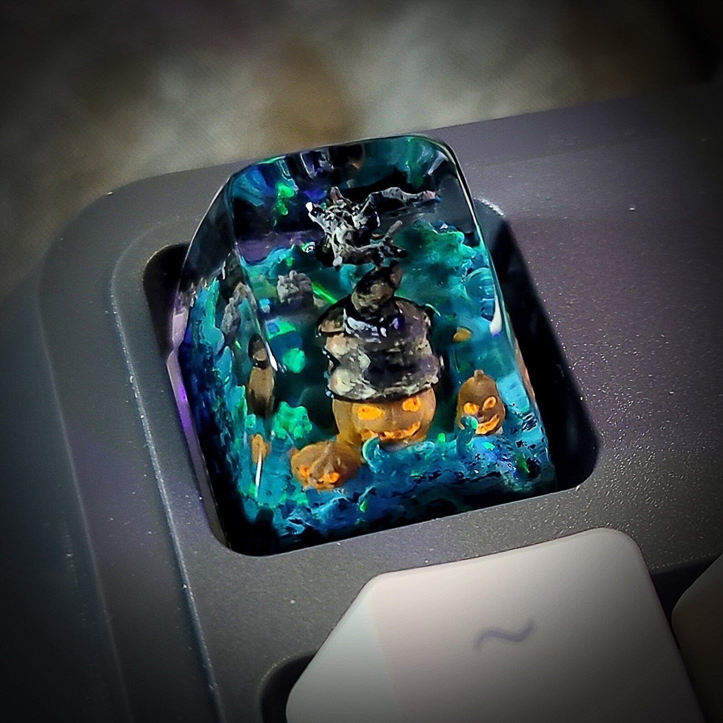 Pumpkin Witch Hat Halloween Artisan Keycaps Epoxy Resin - ArtFIGU