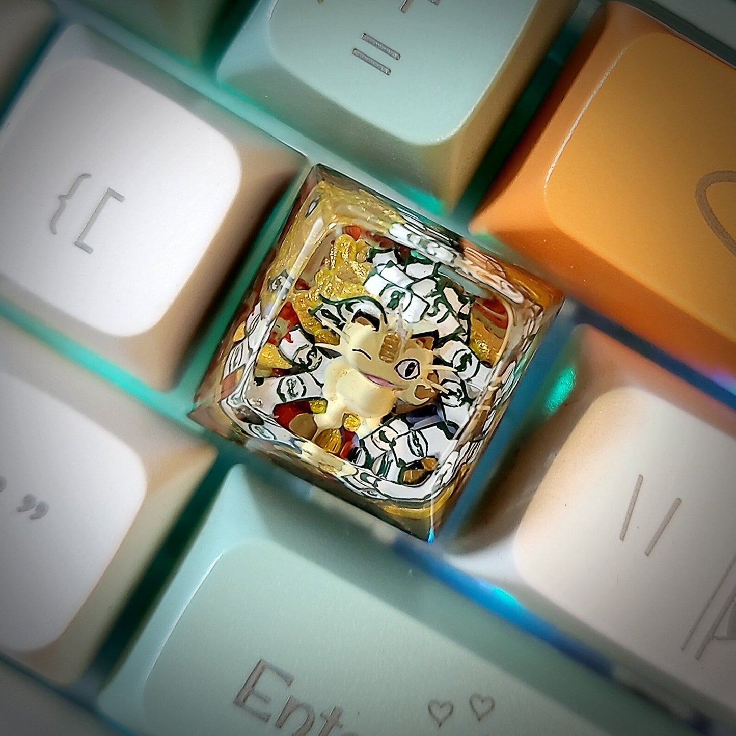 Pokemon Meowth Artisan Keycaps
