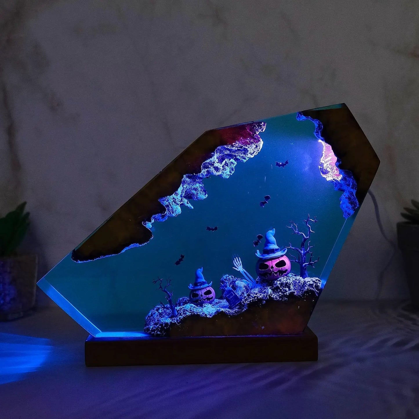 Halloween Graveyard Pumpkin Epoxy Resin Lamp - ArtFIGU