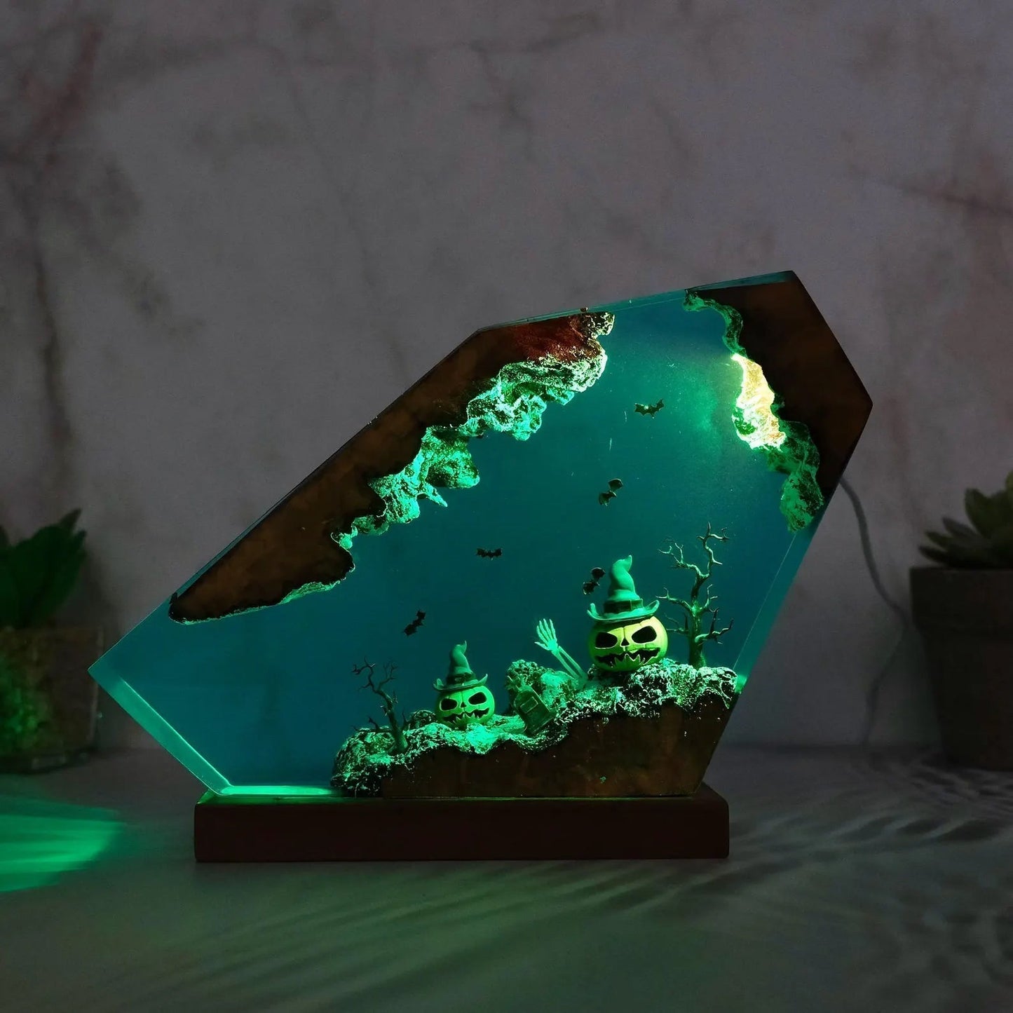 Halloween Graveyard Pumpkin Epoxy Resin Lamp - ArtFIGU