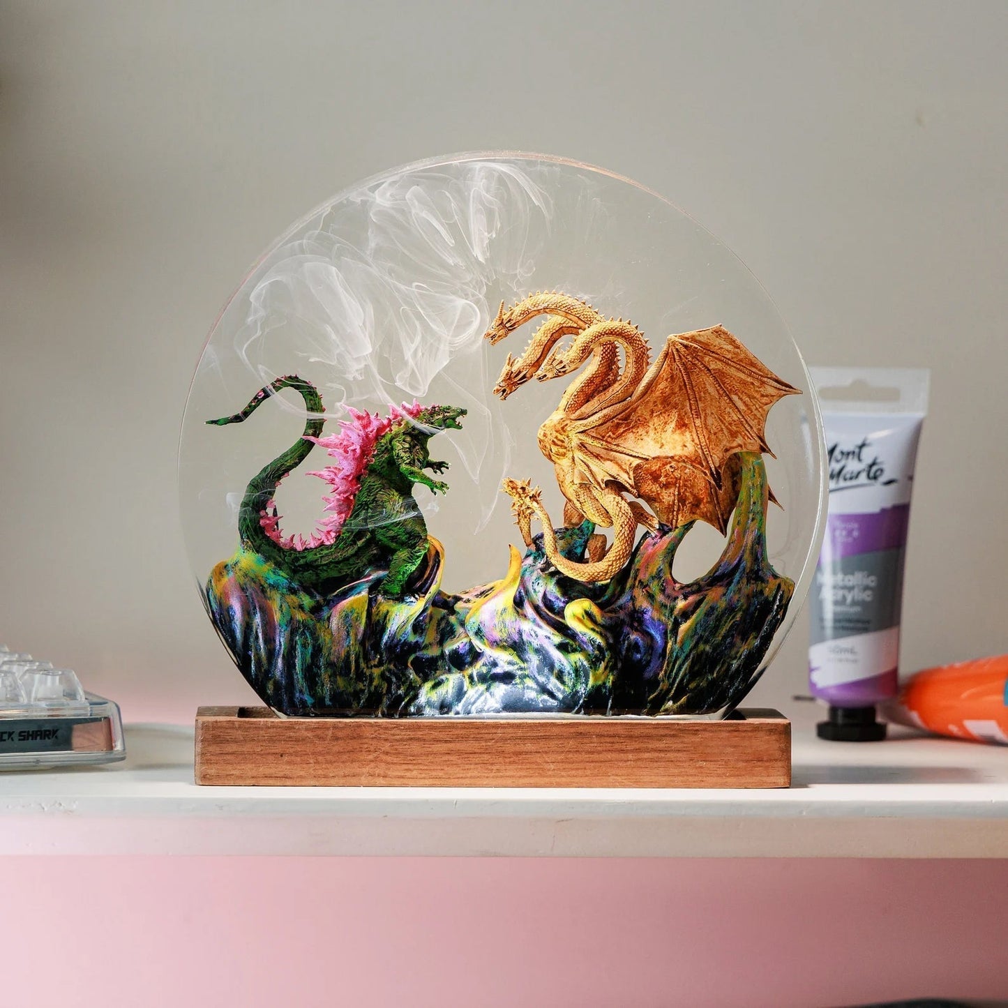 Battle Godzilla Hydra Dragon Epoxy Resin Lamp - ArtFIGU
