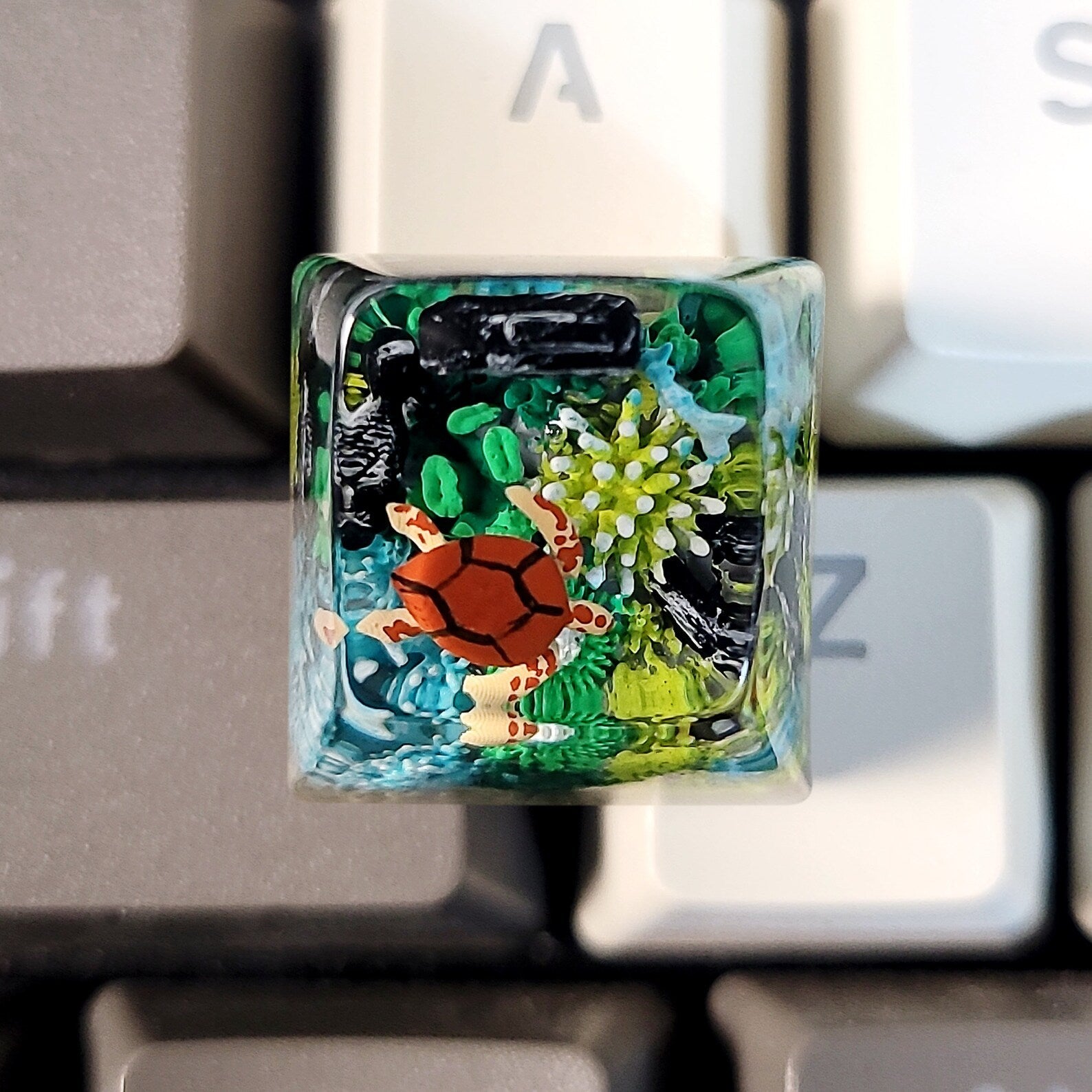 Turtle Coral Undersea Ocean Artisan Keycaps Epoxy Resin - ArtFIGU