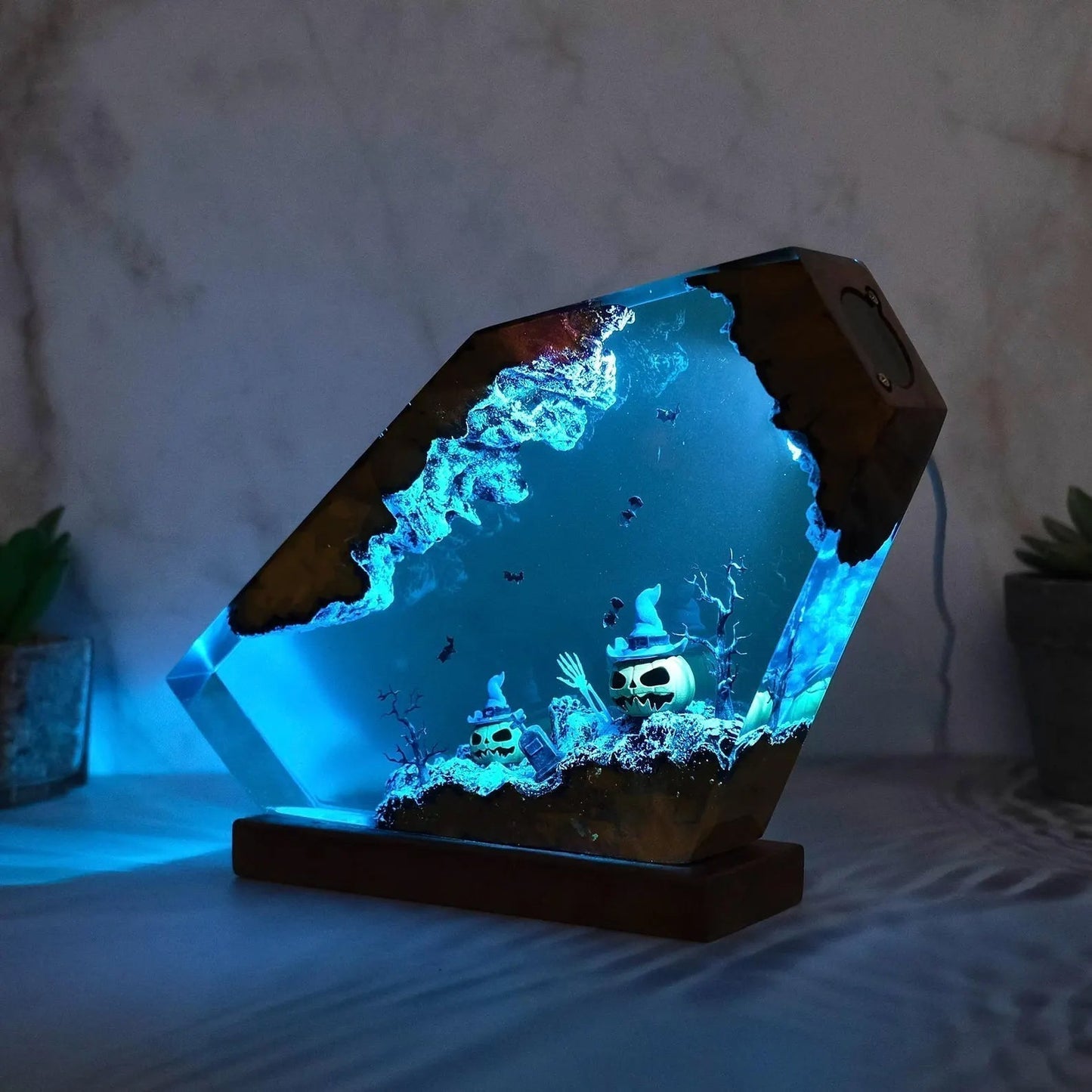 Halloween Graveyard Pumpkin Epoxy Resin Lamp - ArtFIGU
