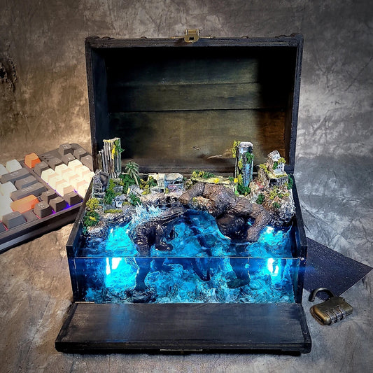 Godzilla vs Kong Monsters Battle Beach Abandoned City Diorama Treasure Mistery Box Gift Epoxy Resin - ArtFIGU