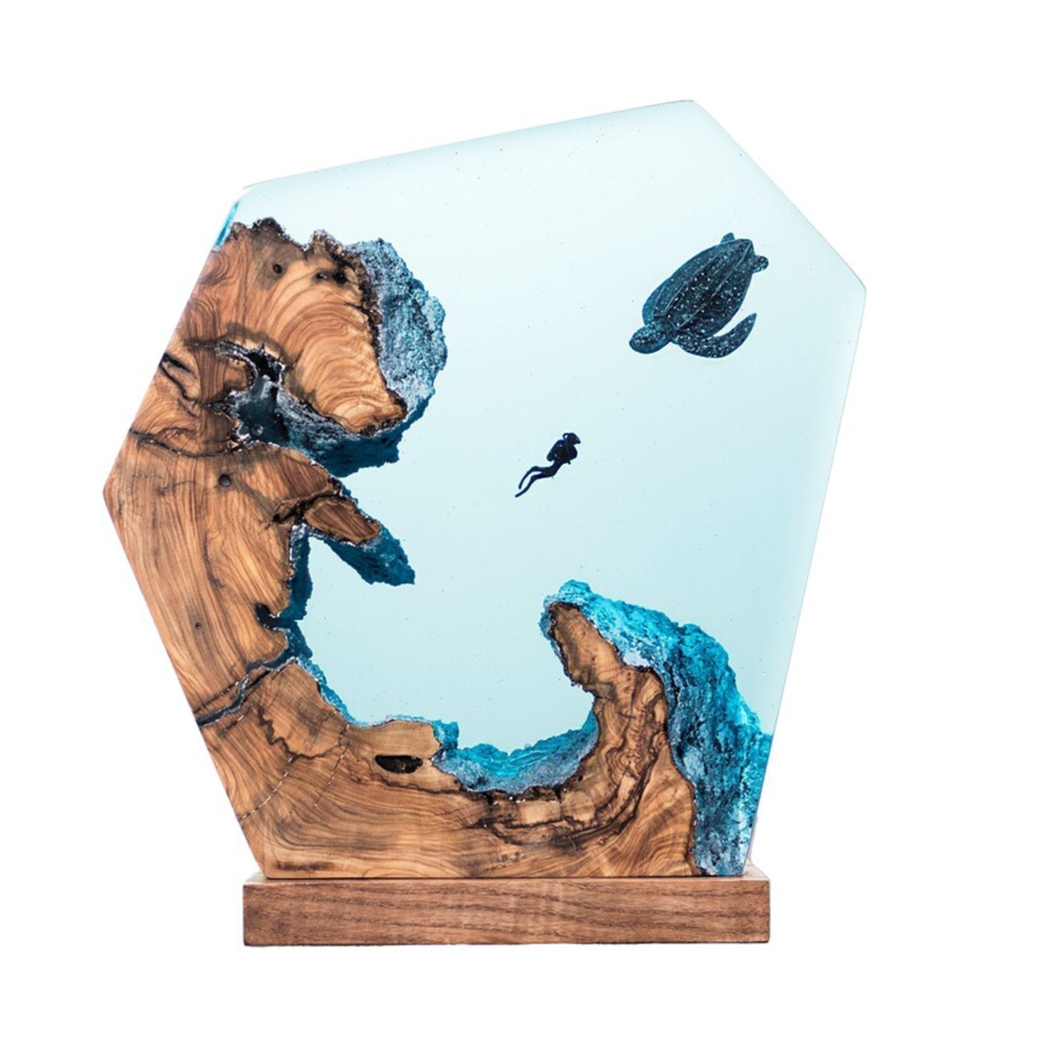 Sea Turtle & Diver - High Quality Epoxy Resin Lamp - ArtFIGU