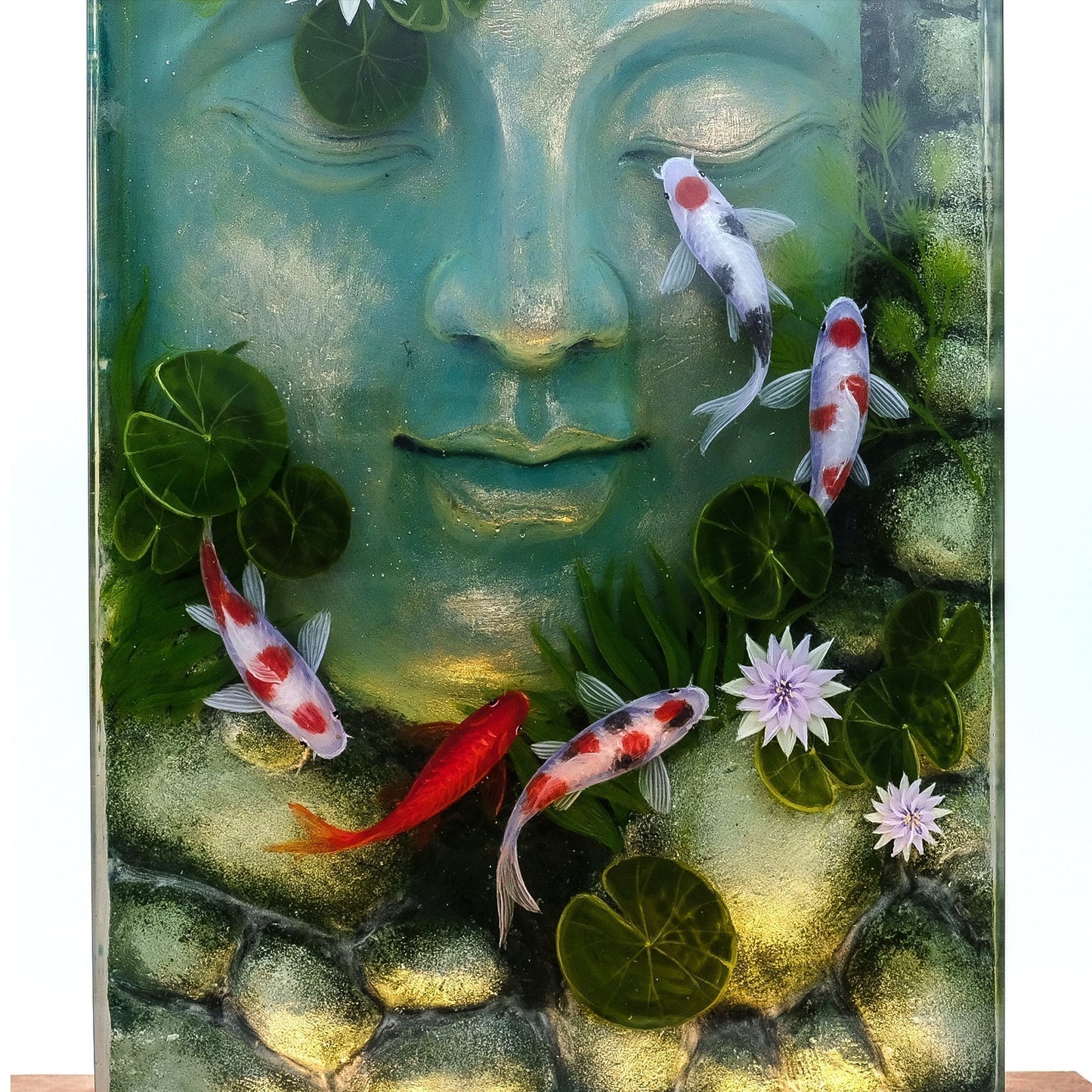 Buddha Sculpture Embodies With Koi Fish And Water Lily 3D Painting - High Quality Epoxy Resin Lamp - ArtFIGU