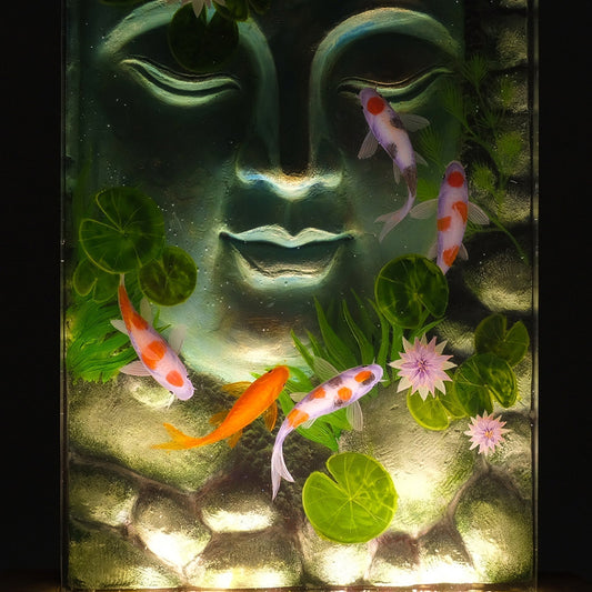 Buddha Sculpture Embodies With Koi Fish And Water Lily 3D Painting - High Quality Epoxy Resin Lamp - ArtFIGU