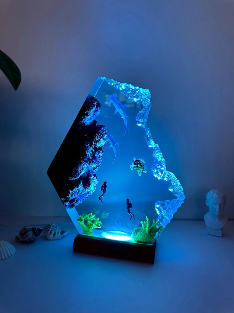 Mom Dad Baby Hammerhead Shark Epoxy Resin Lamp, Night Light - ArtFIGU