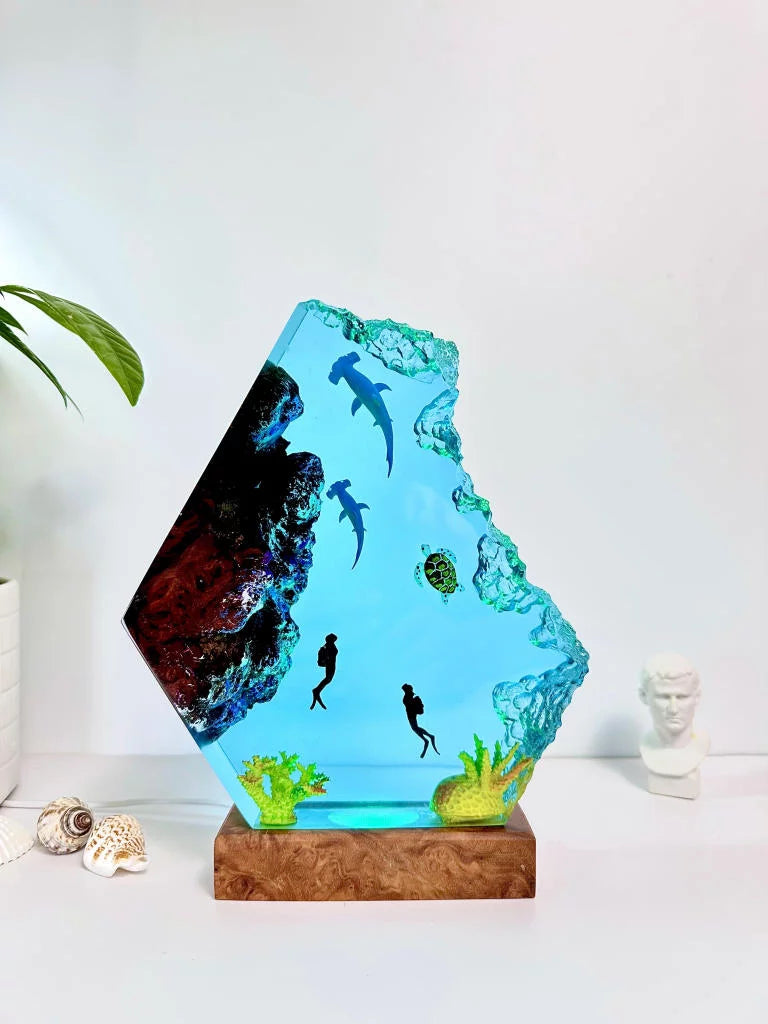 Mom Dad Baby Hammerhead Shark Epoxy Resin Lamp, Night Light - ArtFIGU